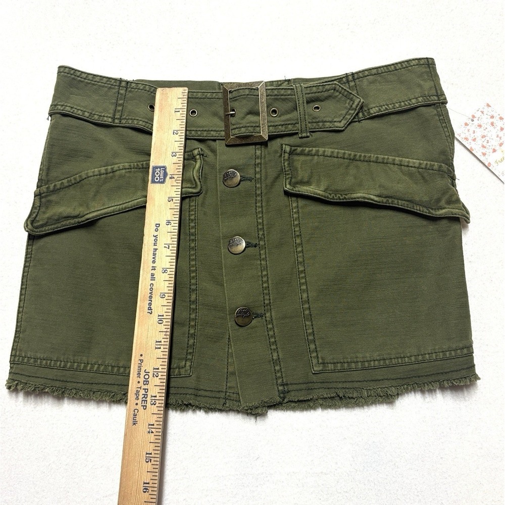 NWT Free People Skirt Utility Army Green Belted Distressed Frayed Cargo Womens 8 - Picture 8 of 10